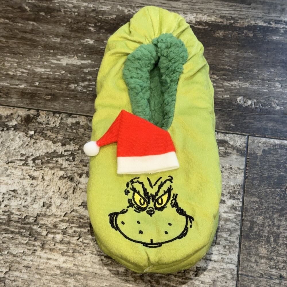 The Grinch‎ Slipper Socks Large XL Christmas Fleece Santa Hat BioWorld Cozy NWT